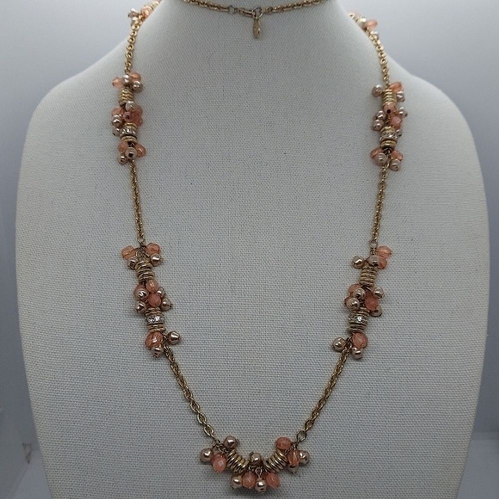 Jones New‎ York long Gold Tone Pink Bead necklace